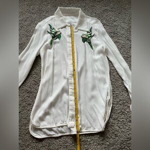 White Blouse with Green Floral Embroidery